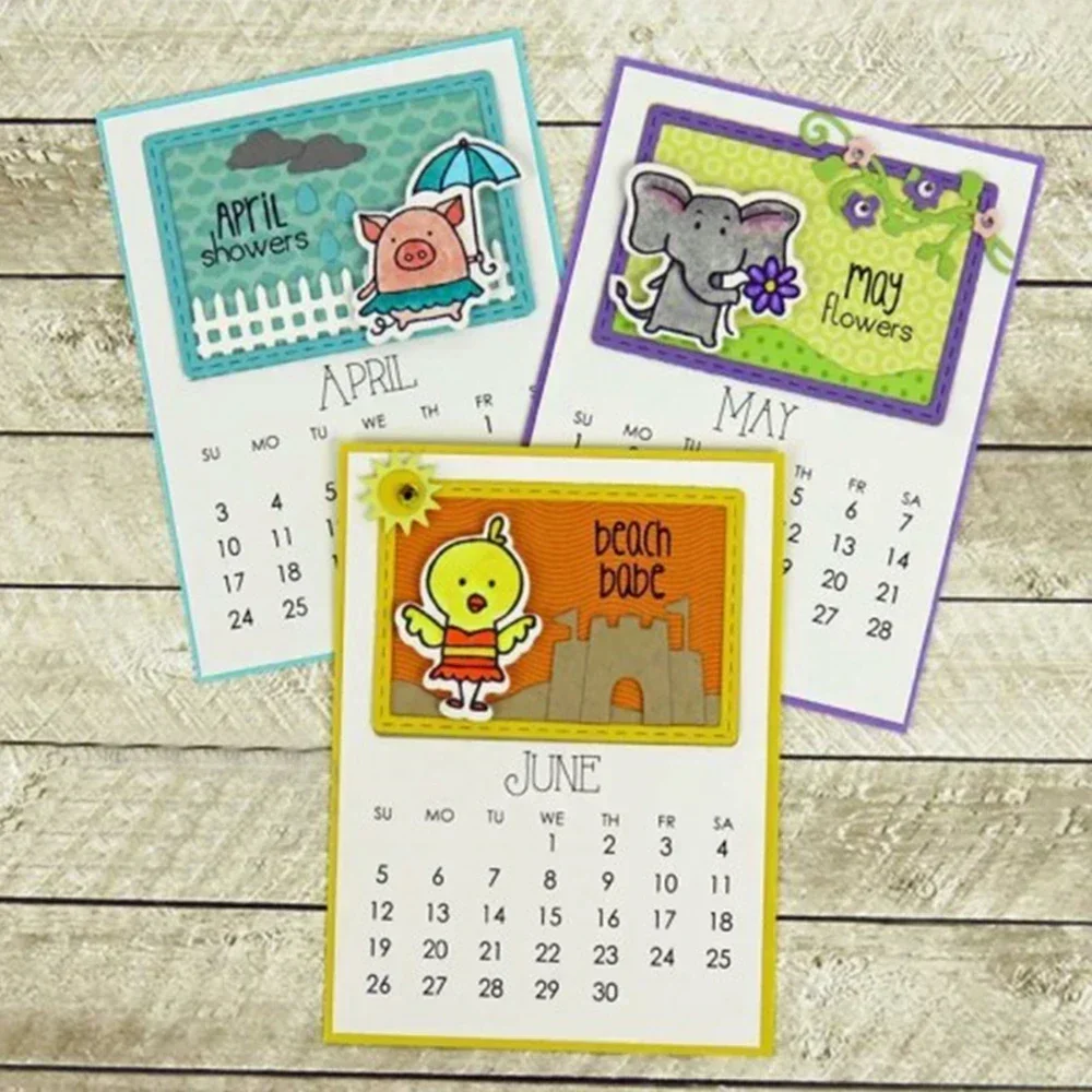 Entzückende Herbstkalender-Stempel mit Tierchen, Weihnachtselch, Bäumen, Tierchen auf Eis, Stempelset für DIY-Scrapbooking, Kartenherstellung