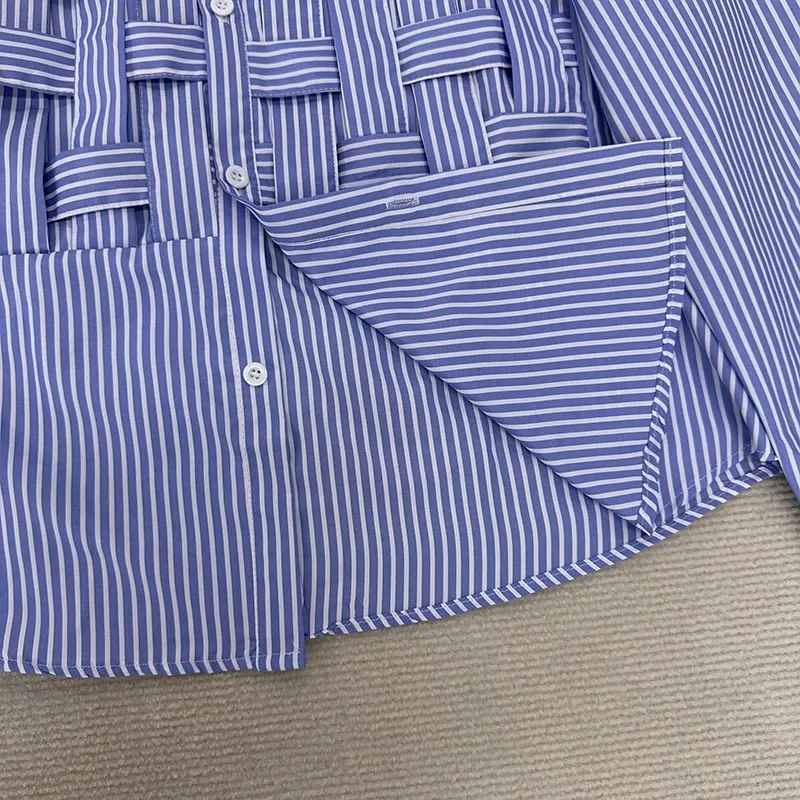 EBAIHUI-Chemise à manches longues pour femmes, grande taille, chemisier amissié, col polo, bleu, mode patchwork, chemises pour femmes, haut chic, nouveau