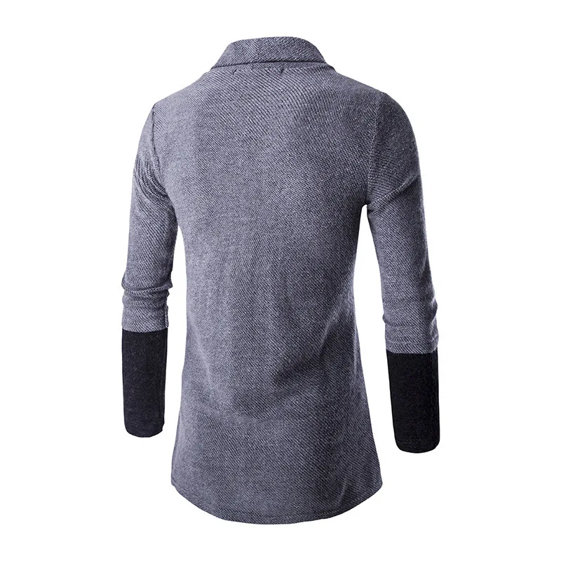 Men Autumn&Winter Sweater Long Sleeve Color Block Patchwork Knitted Loose Plus Size Long Coat Men\'s Cardigan Top Outwear