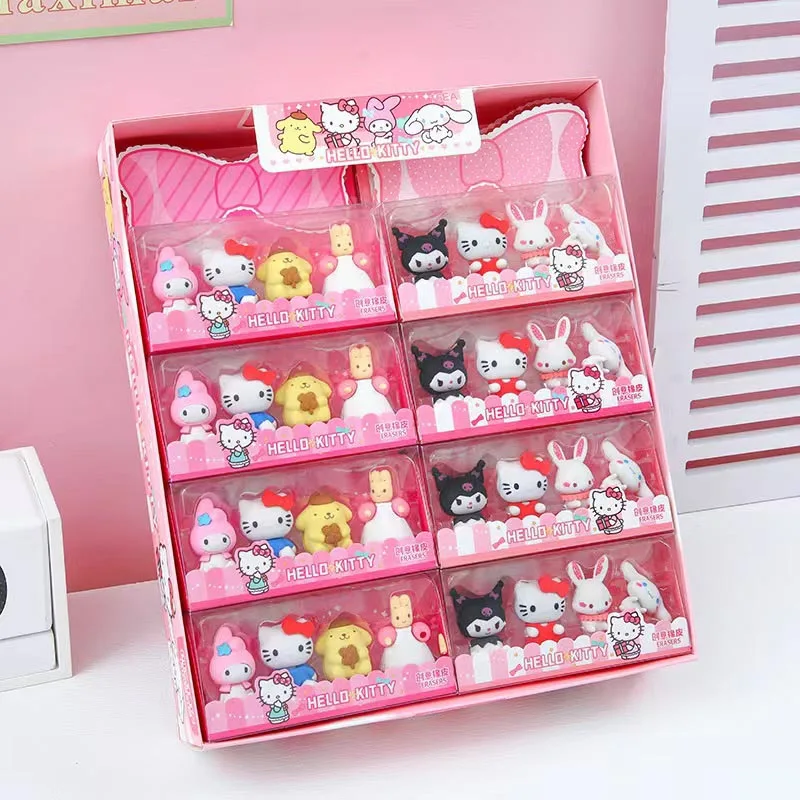 8 set/lot Sanrio Cartoon Melody Kuromi Eraser Cute Writing Drawing Pencil Erasers Stationery For Kids Gifts School Supplies