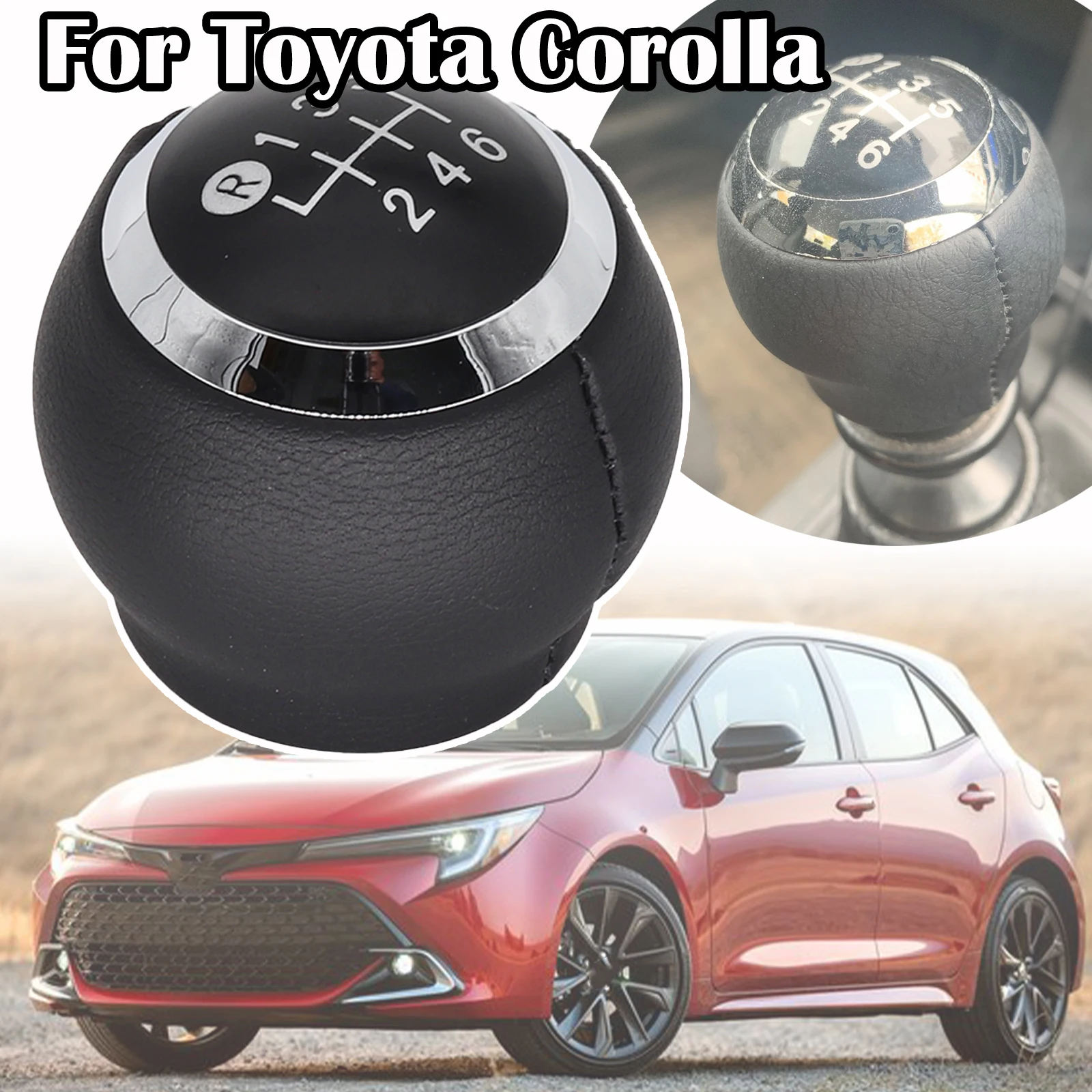 

For Toyota Corolla Pu Leather 6 Speed MT Gear Shift Knob GearStick Lever Pen Shifter Handball Chrome M12 Black 2007 2008 - 2019