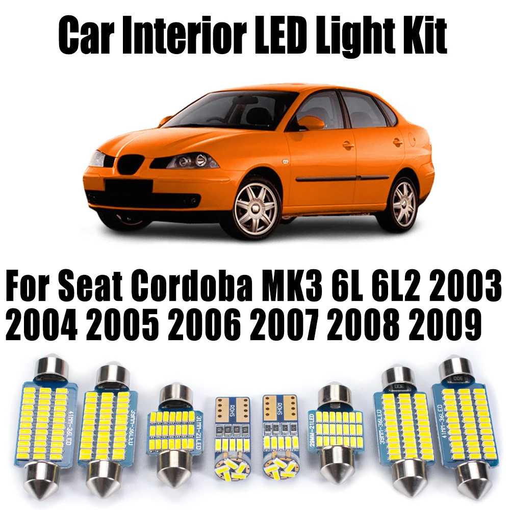 

11 шт. Canbus светодиодный внутренний комплект лампы для чтения карт купола багажника для Seat Cordoba MK3 6L 6L2 2003-2007 2008 2009 автомобильные аксессуары