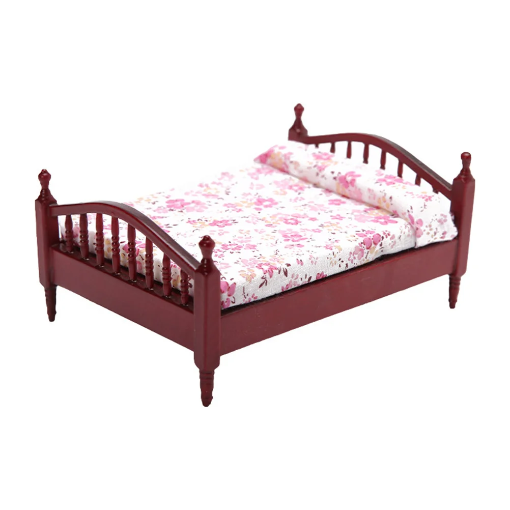 سرير مزدوج مصغر لديكور المنزل الصغير، حرفية عالية الجودة، حجم صغير يدوم طويلاً، خفيف الوزن، سهل التخزين بنفسك