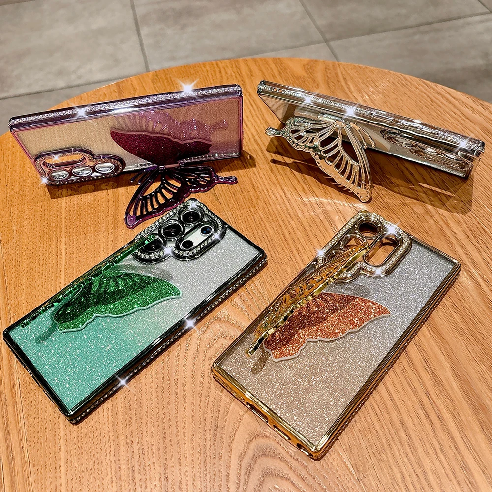 مرصع بالجواهر بريق بلينغ فراشة حامل حامل حافظة لهاتف سامسونج S25 S24 S23 الترا S22 زائد A73 A54 A35 A16 غطاء خلفي مقاوم للصدمات #3