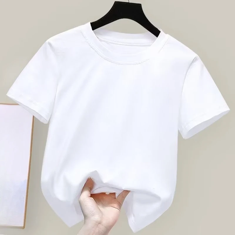 

Kids Plain Cotton Short Sleeve Tee, New Summer Solid Color Top, Simple Children Base Layer Shirt & Small Big Students Outfit