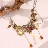 Collier ras du cou papillon en strass pour femme, élégant, avec longue pampille en cristal vert, bijoux de fête Y2K 5