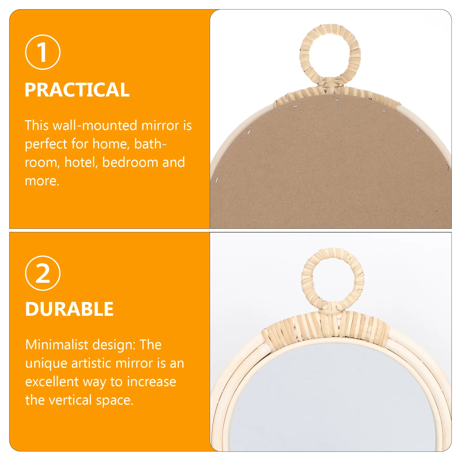 Wicker Woven Mirror Decorative Wall-Mounted Makeup Mirror for Bathroom Bedroom Hotel Nordic Style Home Decor Wall Decor