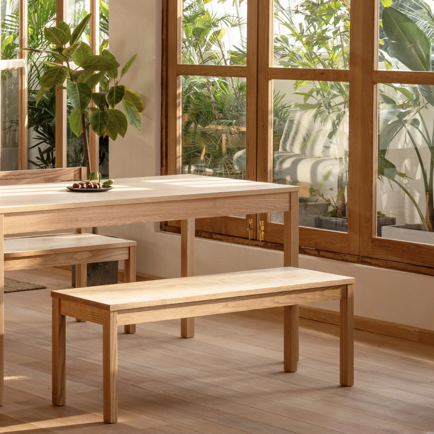 Simple series of benches, red oak, cherry wood, black walnut, solid wood furniture, dining room stools