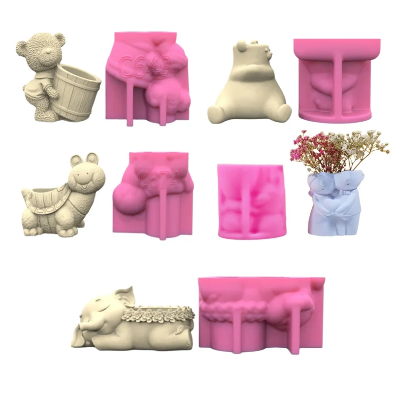 

3D Elephant Gypsum Silicone Mold Storage Box Mold for Making Succulent Plants Flower Pots Holder Jewelry Storage