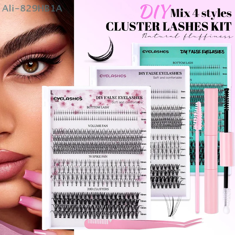 Kit d'extension de cils DIY Bond and Seal, grappe de cils, bouclage, volume, faux cils, cils à pointes astronomiques individuelles, 404 rangées