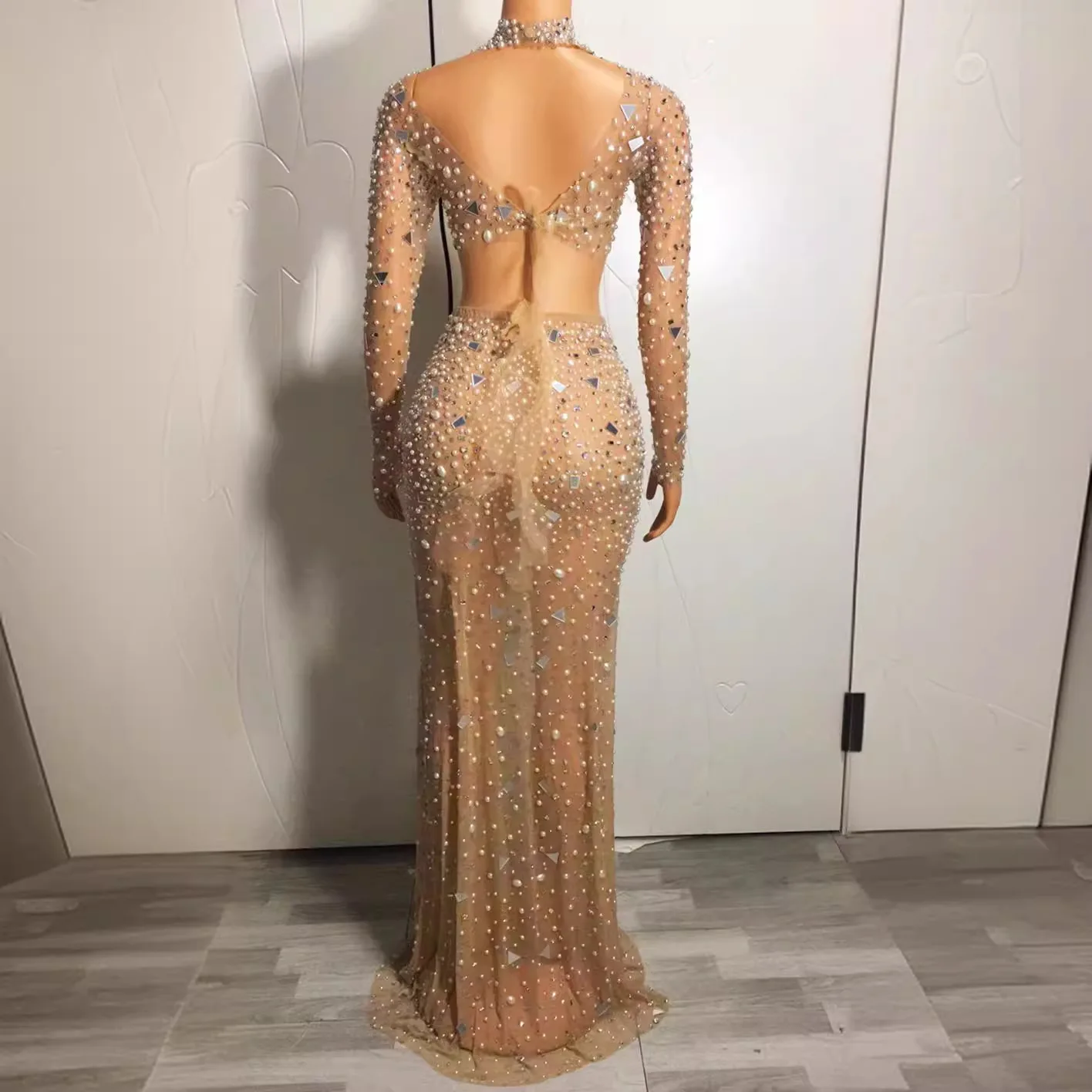 عرض فستان لؤلؤي لامع فاخر طويل للسيدات فستان زفاف أنيق من Vestidos Juveniles أنيق Para Fiesta Vestidos Fiesta De Lujo