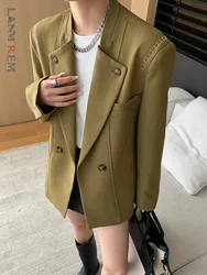 [LANMREM] Contrast Color Design Blazers For Women Notched Long Sleeve Office Lady Loose Jackets Fashion 2024 Autumn New 26C286