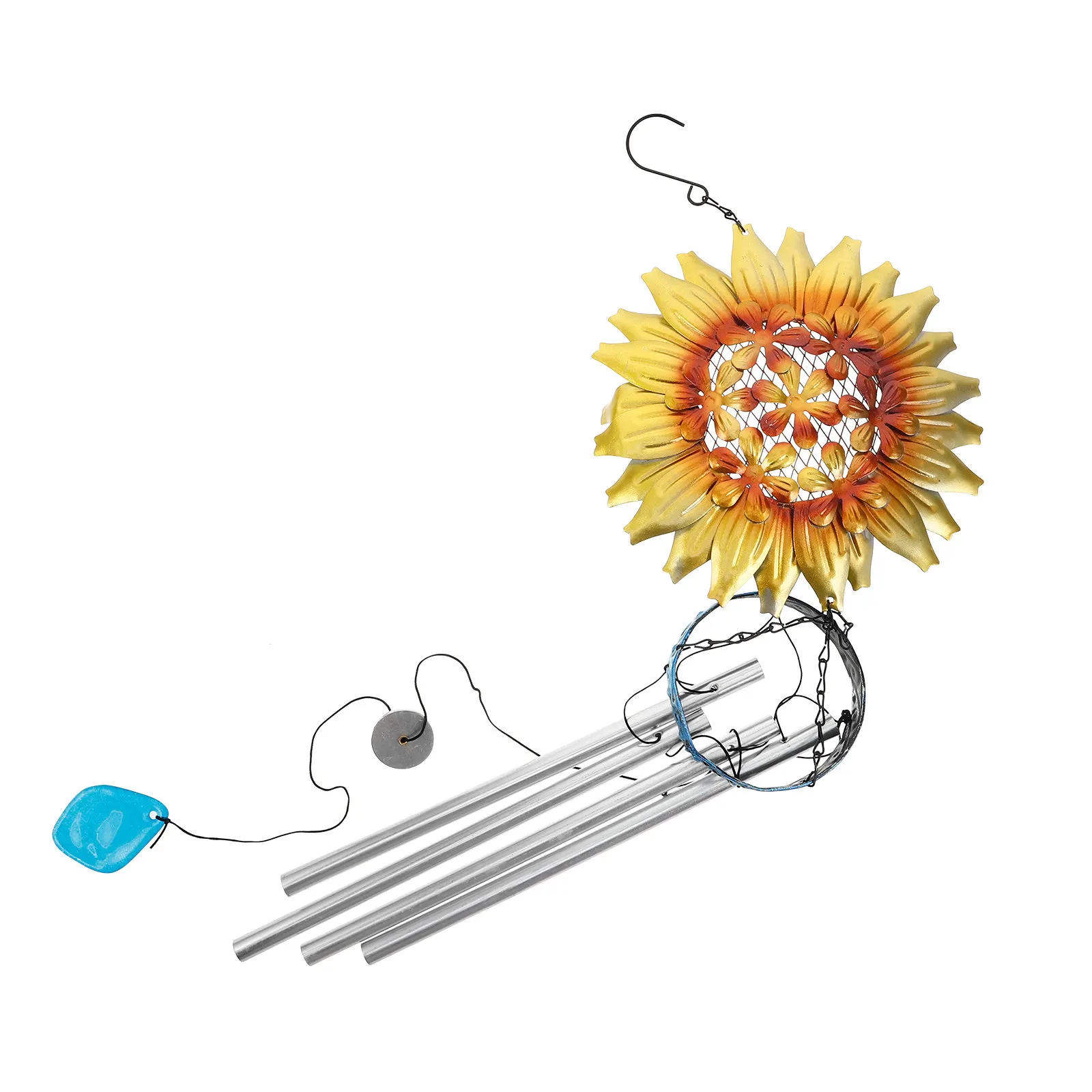 1Pcs Metal Wind Chime Golden Yellow Sunflower Iron Art Windbell Tube Home Yard Hanging Decoration Melodious Sound