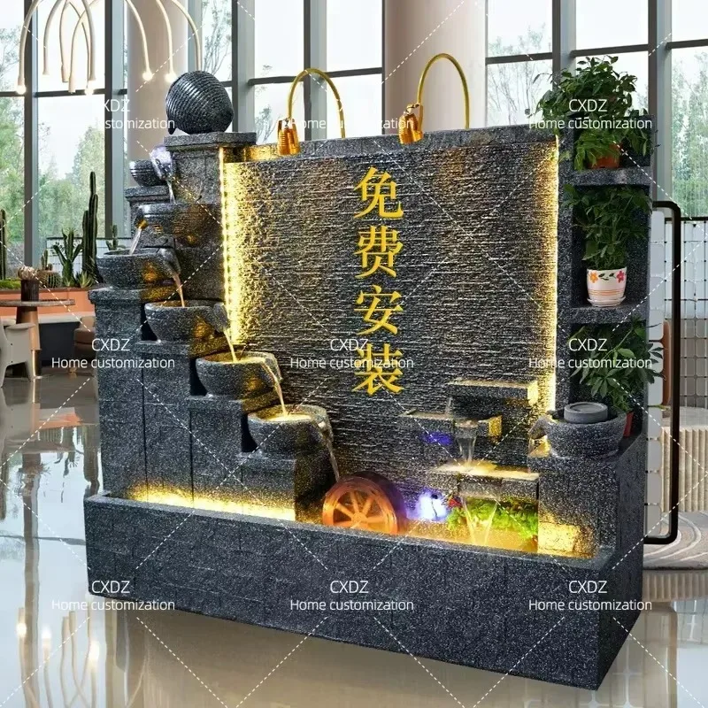 Water Curtain Wall Flowing Water Screen Circulating Water Rockery Fountain for Hotel Office Courtyard Decoration Lucky