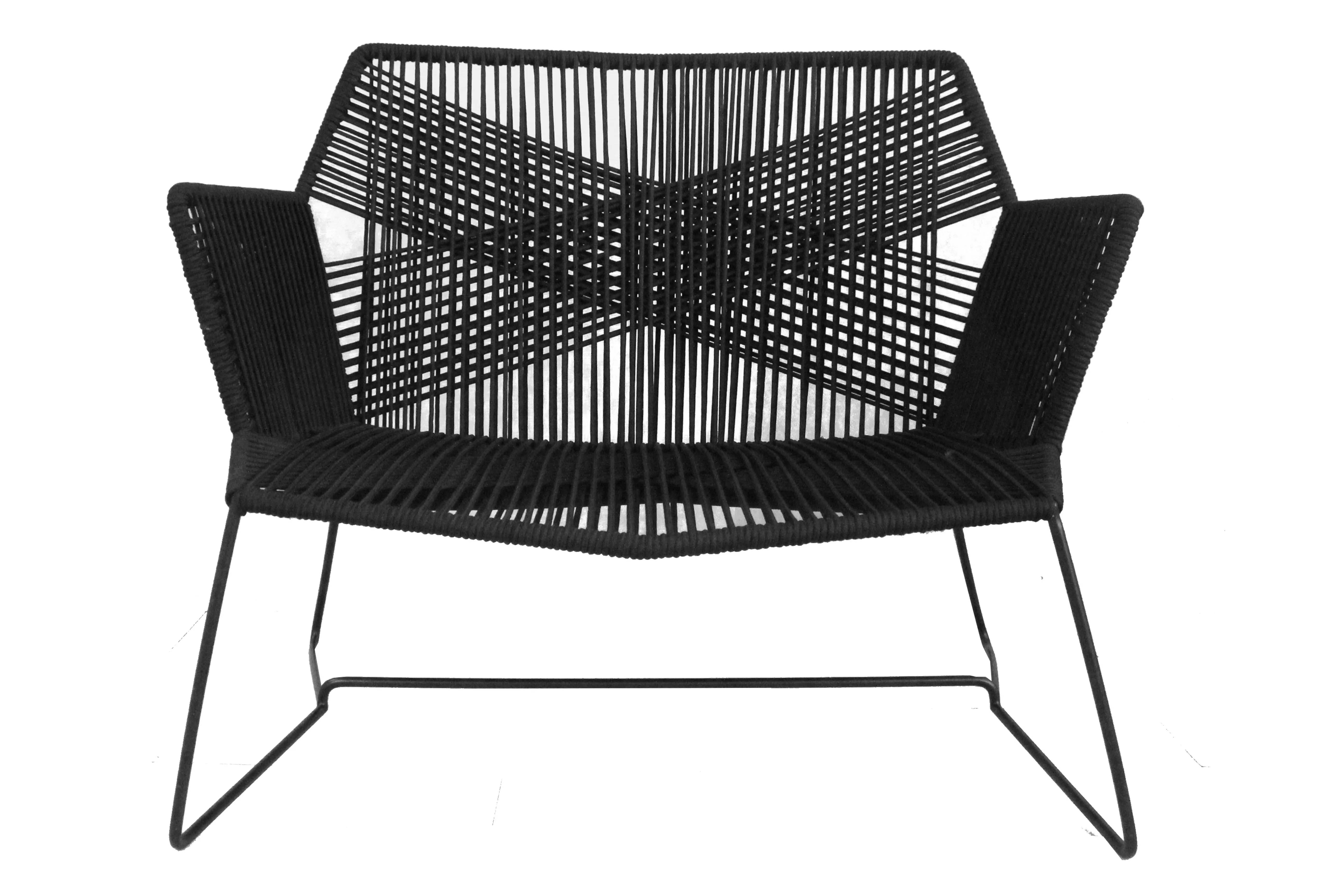 

Contemporary Rope Weaving Outside Seating Area Black Outdoor Restaurant Armchair for Garden