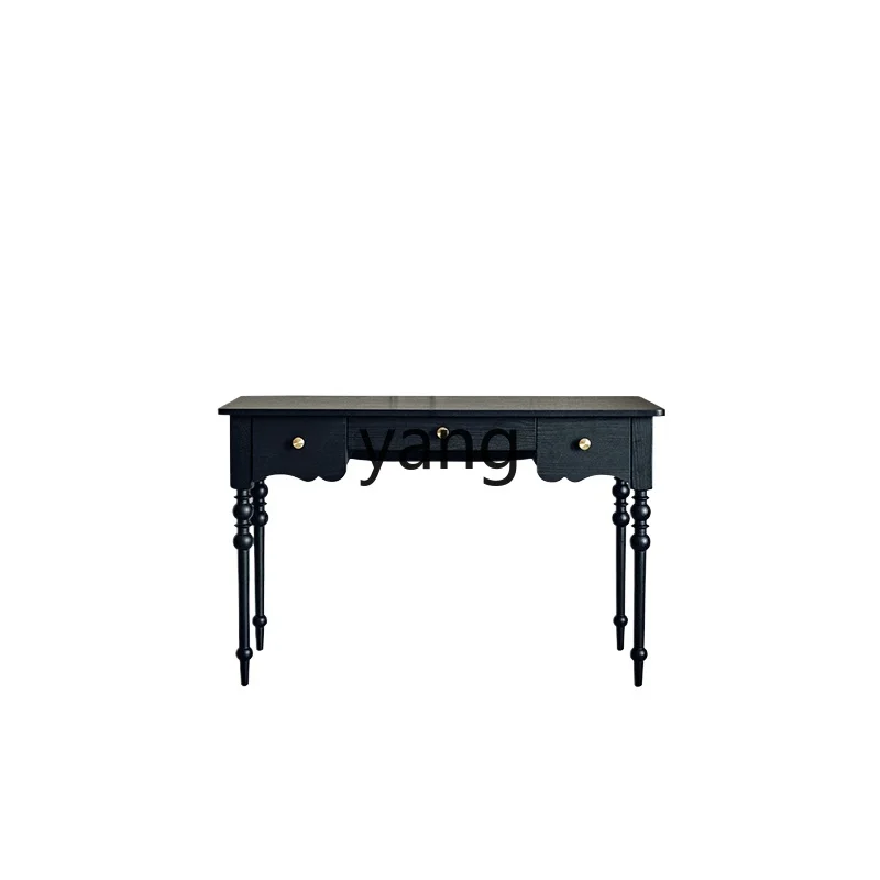 

Yjq Retro Solid Wood Desk Black Study Makeup Dressing Table