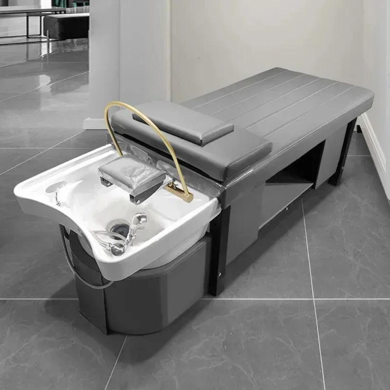 2026 Luxury Japanese Head Spa Bed with Shower Minimalistic Shampoo Chair Sink Therapy Salon Equipment MQ50SC