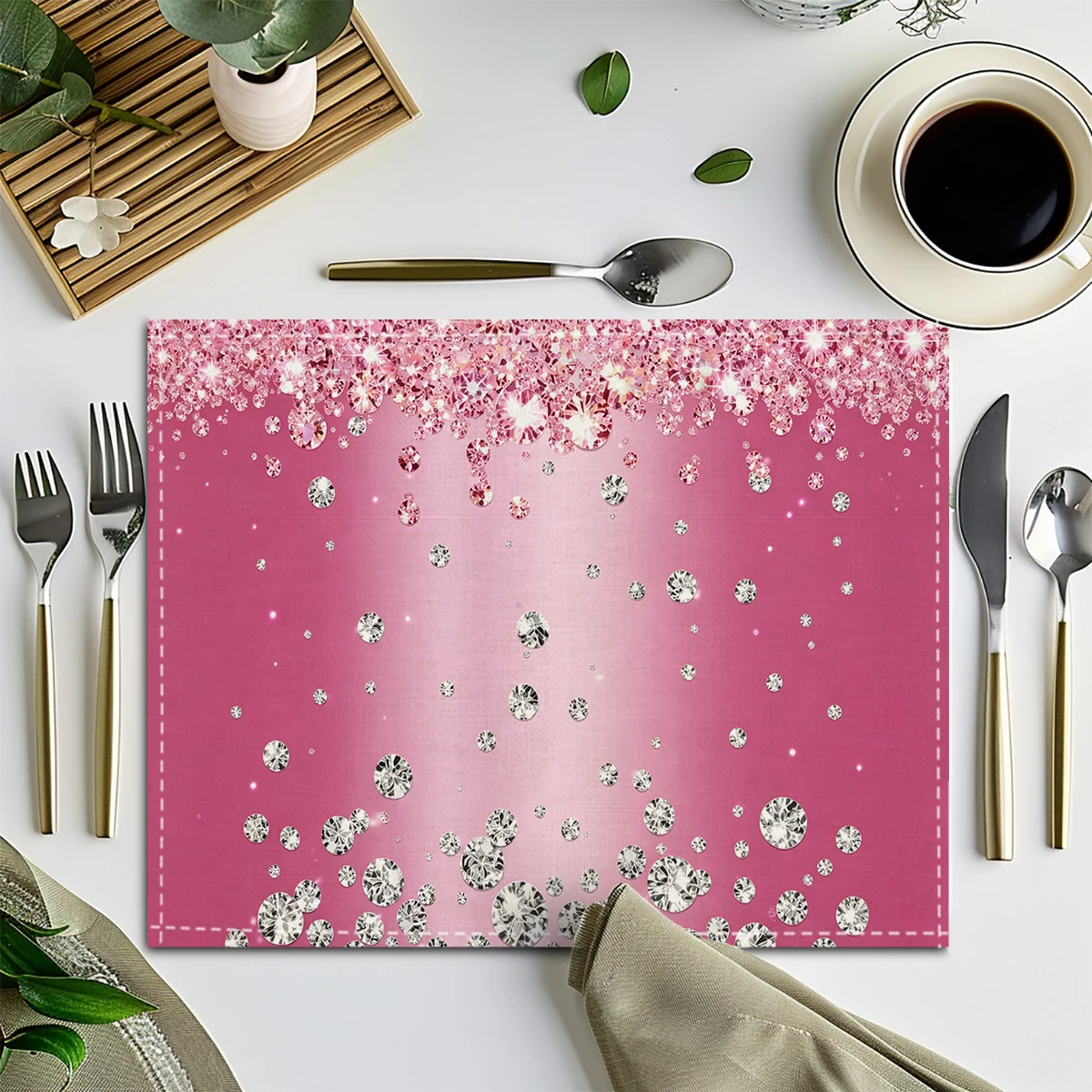 Japanese Landscape Sakura Print Polyester Placemat - Decorative Dining Table Mat, Stylish Table Decoration for Home Daily Use