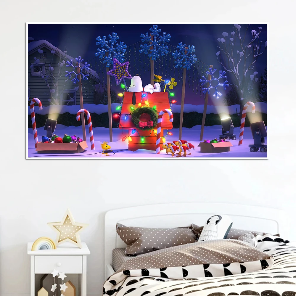 Cute Christmas Snoopy Poster, Peanut Art Canvas Painting Print, Cartoon Picture, Living Room, Kids Room, Home Wall Decor Cuadros