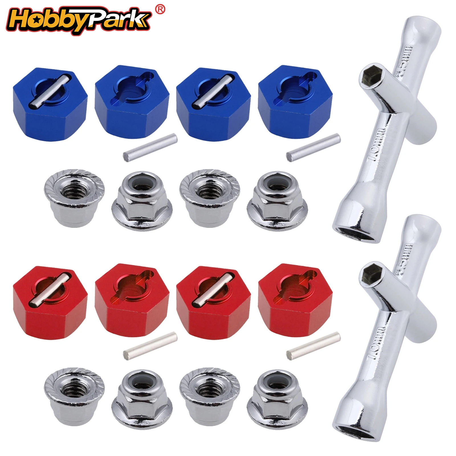 HobbyPark Aluminium 12mm Sechskant-Radnabenadapter & M4 Flansch-Sicherungsmuttern für Traxxas 1/10 Slash 4X4 Stampede 4WD RC Car