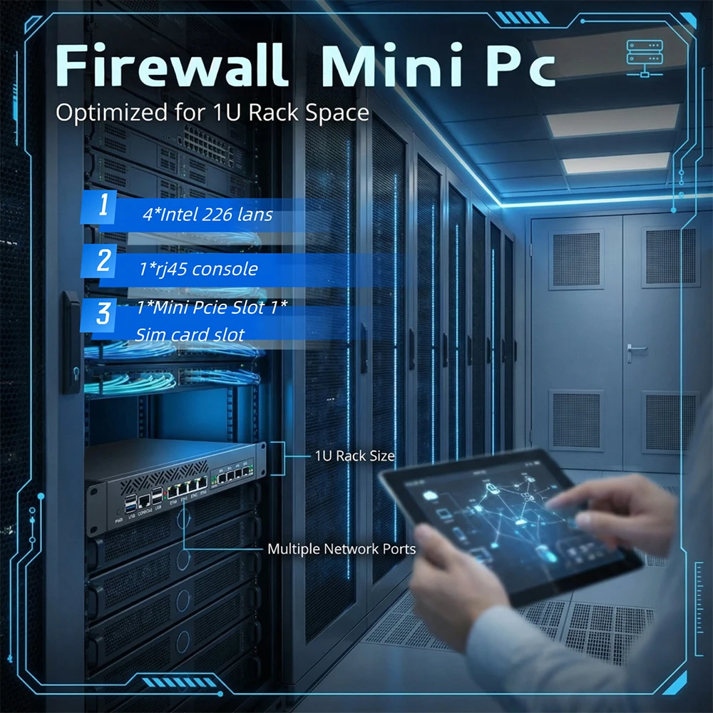 

Barebone 1U 9.5 Rack-Mounted Firewall Appliance Mini PC Intel N150 4*/2*10G SFP4xi226-V 2.5G Gateway Network Security Server