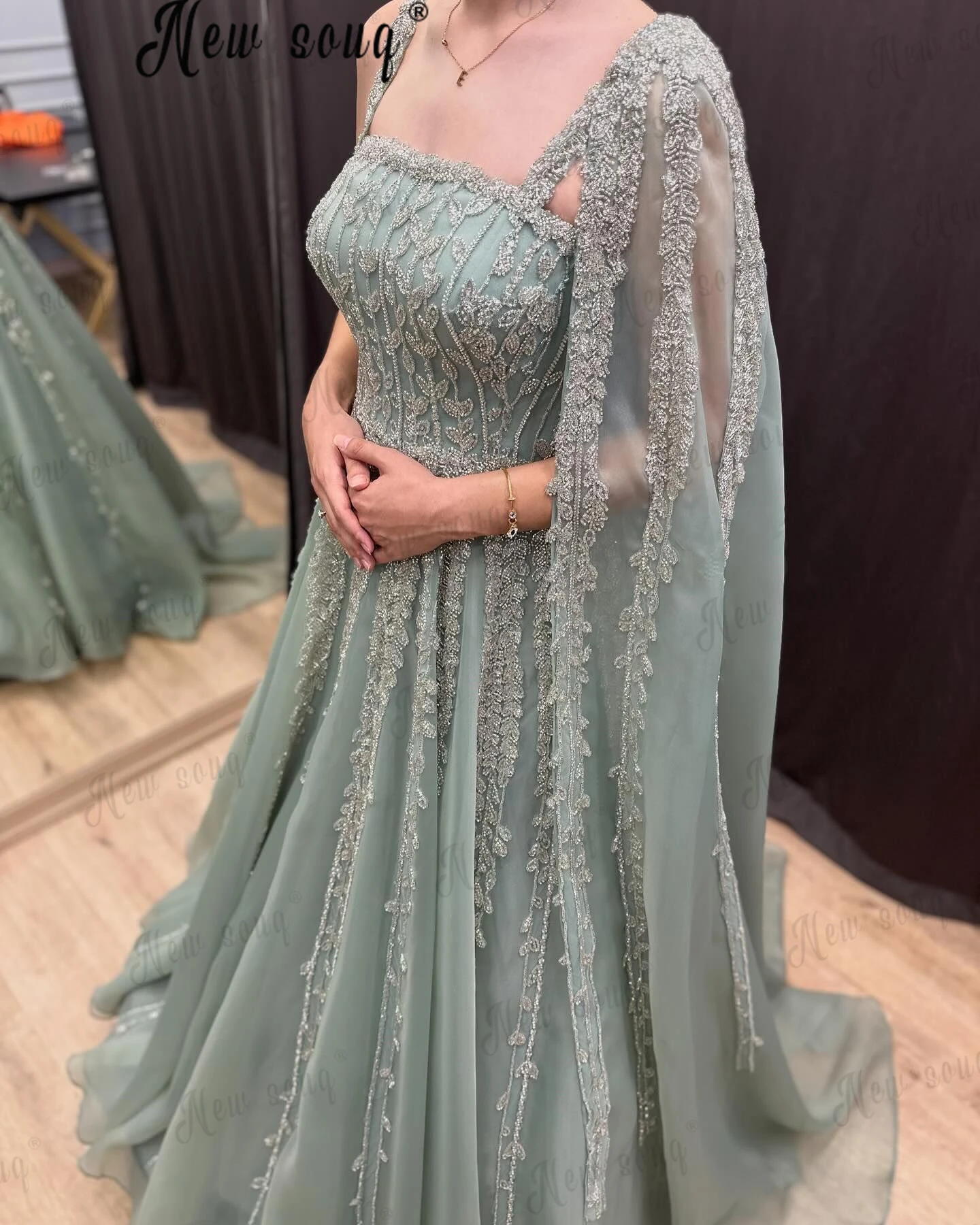 Muslim Mint Green A Line Evening Dresses Luxury Women Wedding Party Gowns  Vestidos Para Bodas Mujer Invitada Customized