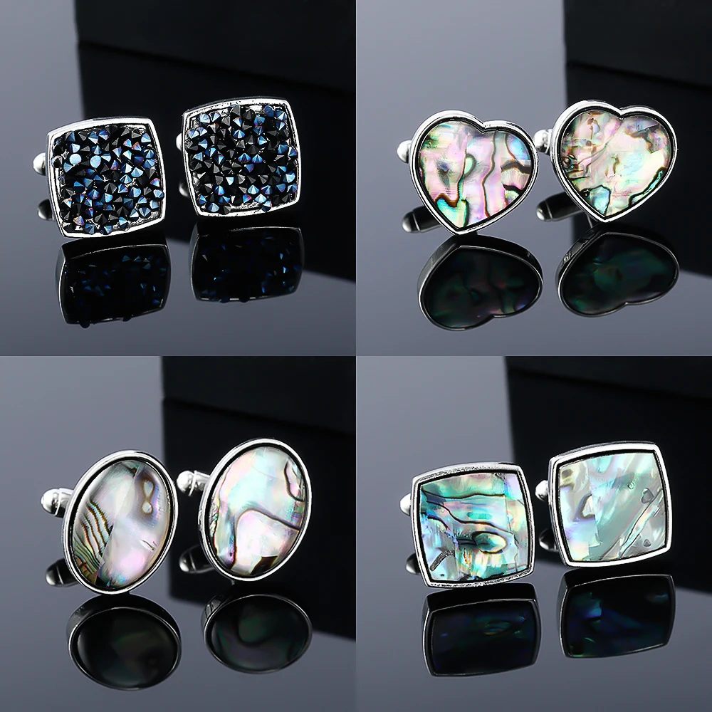 French Shirt Colorful Shell Stone Cufflinks Men's Female Square Oval Heart Suit Cuff Links Dust Formal Jewelry Accessories