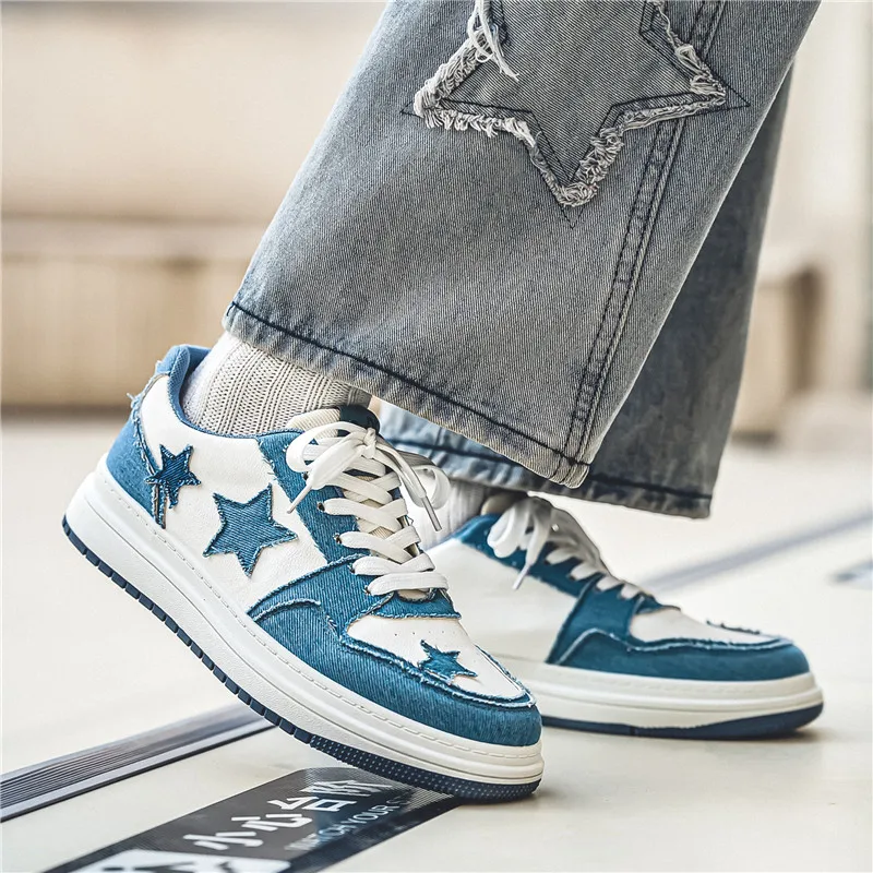 Men Sneakers Vulcanized Shoes Versatile Star Design Skateboarding Lace Up Running Tennis Sports Shoes Casual Outdoor Sneakers