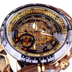 Automatic Mechanical Watch Men Luxury Brand Gift for Male with Gold Rhinestones Bracelet Fashion Mechanical Watch Men Reloj