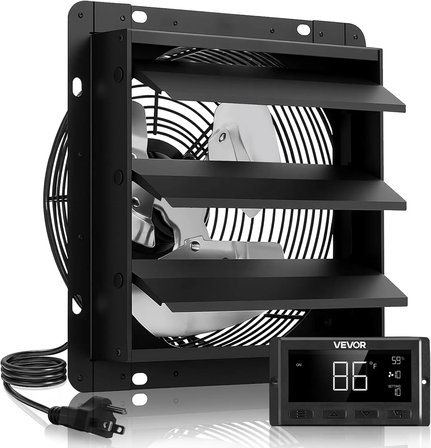 

12 inch Exhaust Fan, Wall Mounted Attic Fan with Variable Speed, Temperature & Humidity Controller, 1500 CFM, Automatic Shutter