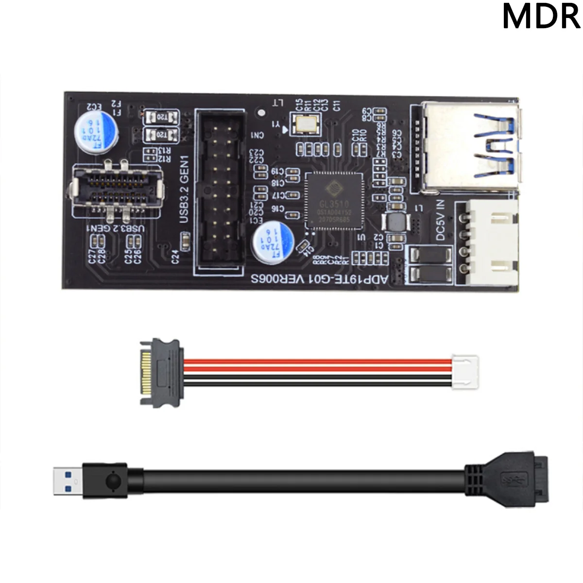 USB 3.0 Hub Adapter Single 19/20Pin Header to USB 3.0 20Pin & Type-E Dual Ports Female PCBA Type  Splitter HUB 5Gbps