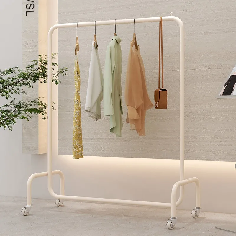 

Creamy white hanger with wheels Floor-to-ceiling clothing store display rack