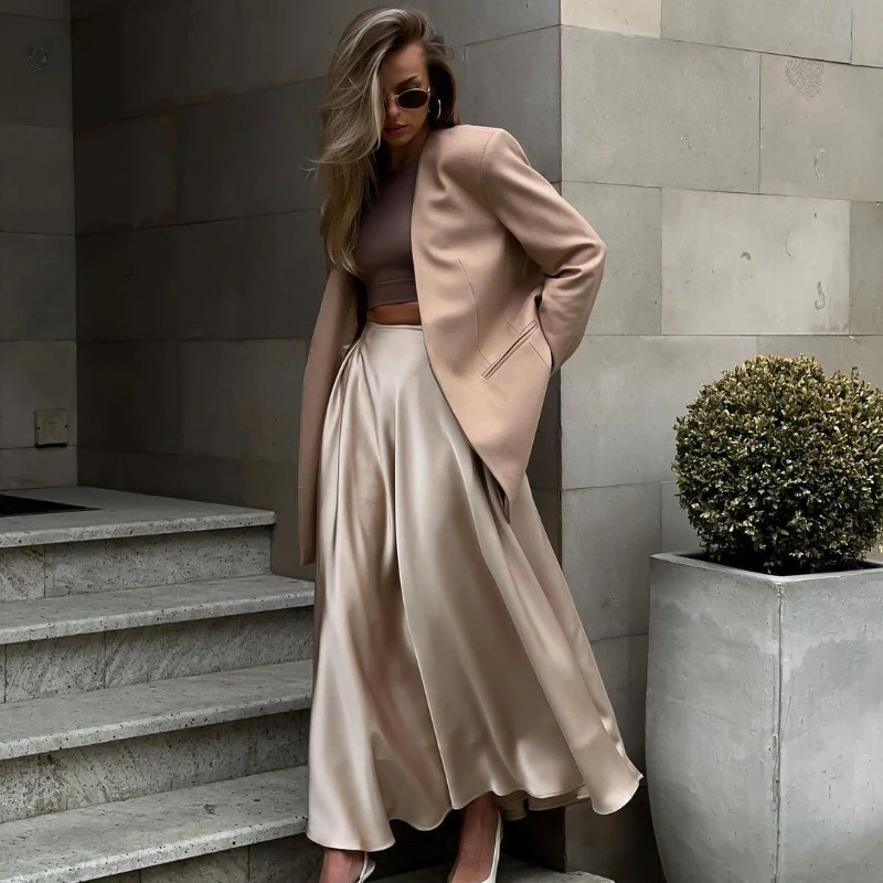 

Bust skirt women's summer new temperament elegant high waist satin satin long skirt beautiful and cutest fashionable and elegant