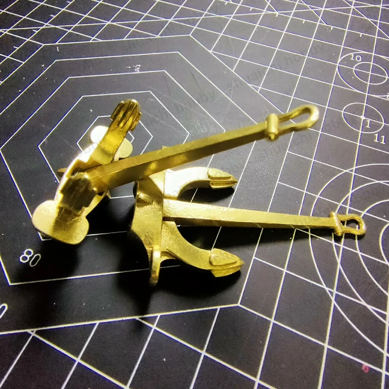 1 STKS Gesimuleerde Messing Hall Anker Beweegbare Ankers Staaflengte 48mm Miniscale Schip Accessoires voor RC Boten Modellen Statische Decor