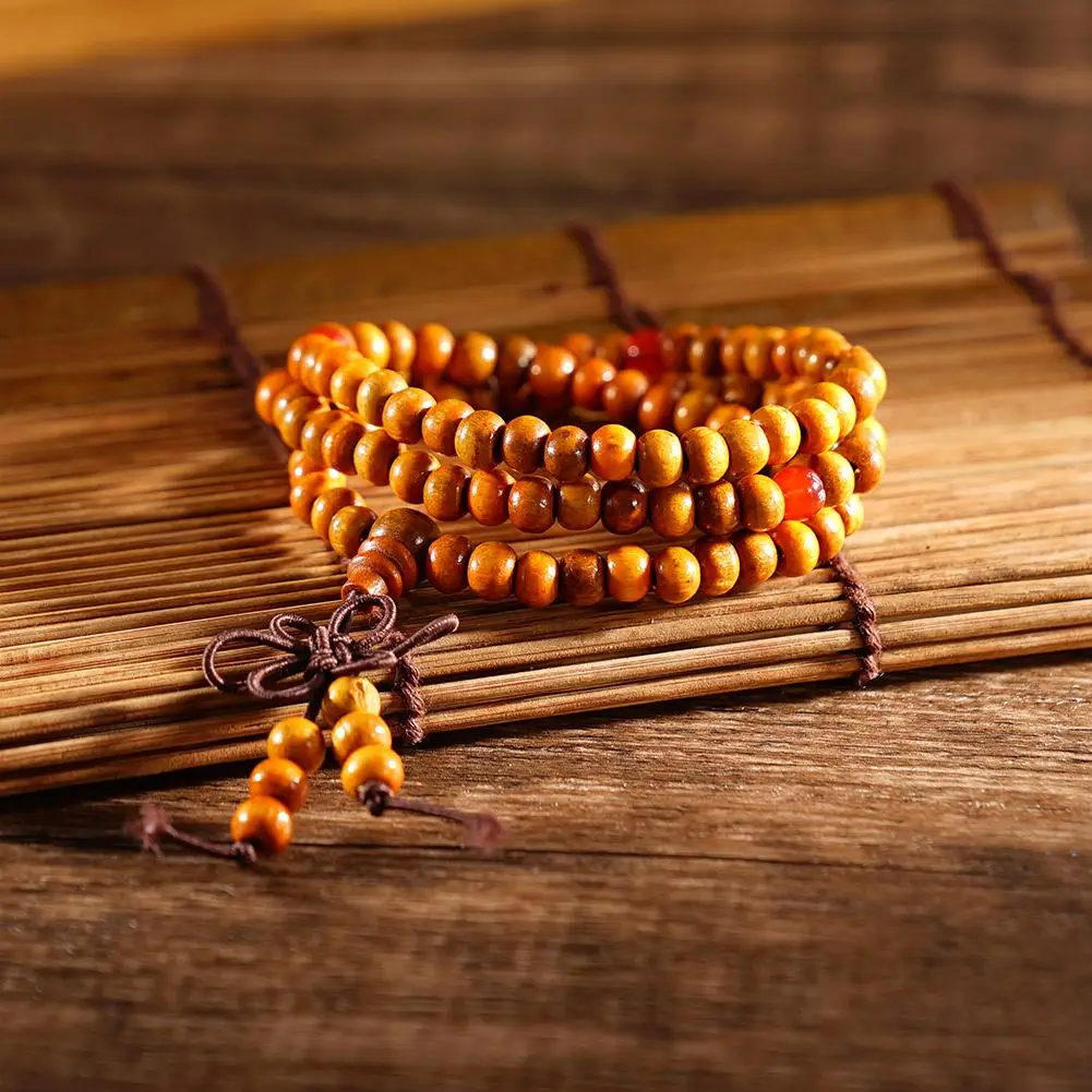 6mm Natural Sandalwood Buddhist Beads Bracelets 108 Beads Buddha Meditation Prayer Wood Beaded Bracelet layer Bangles Men Women - Image 3
