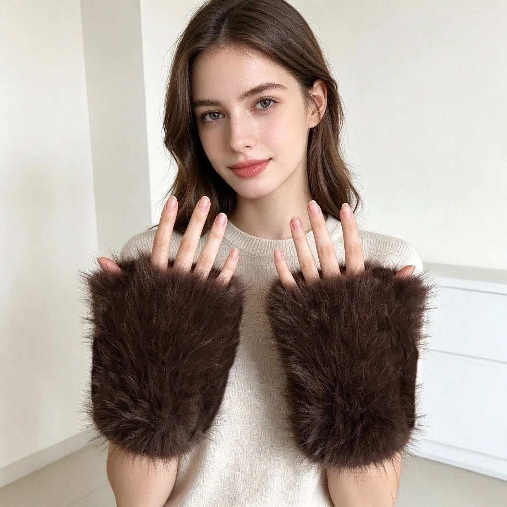 Warm Double Sided Faux Fur Fingerless Gloves Soft Breathable Half Finger Gloves Versatile Elegant Reversible Gloves Winter