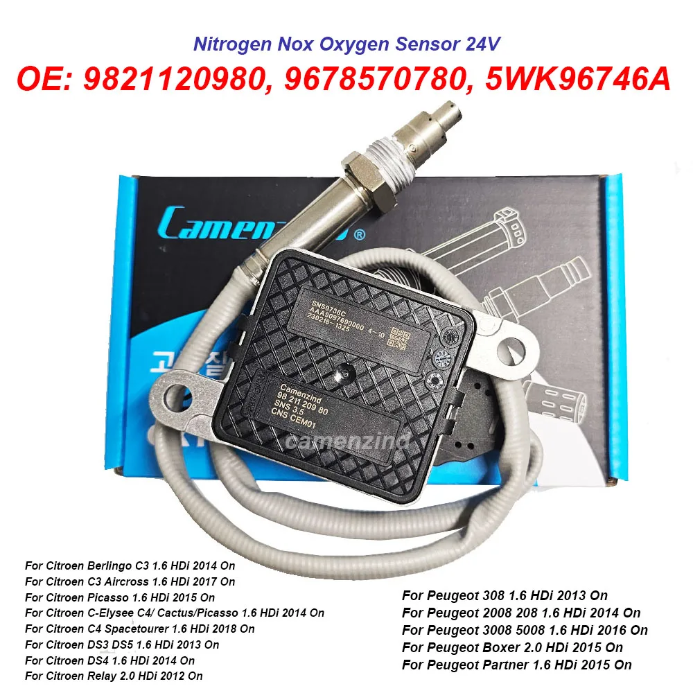Sensor de Óxido de Nitrógeno (NOx) para Camiones 9821120980 9678570780 5WK96746A 5WK9 6746A, 24V, Alta Calidad, para Citroën Berlingo C3 Picasso C4 DS3 DS4 DS5 1.6 HDi, para Peugeot 208 308 2008 3008