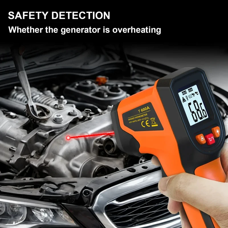 T600 T600A Infrared Thermometer Laser Temperature Gun Sensor Handheld Non-contact IR-LCD Heat Industrial Pyrometer 600 °C