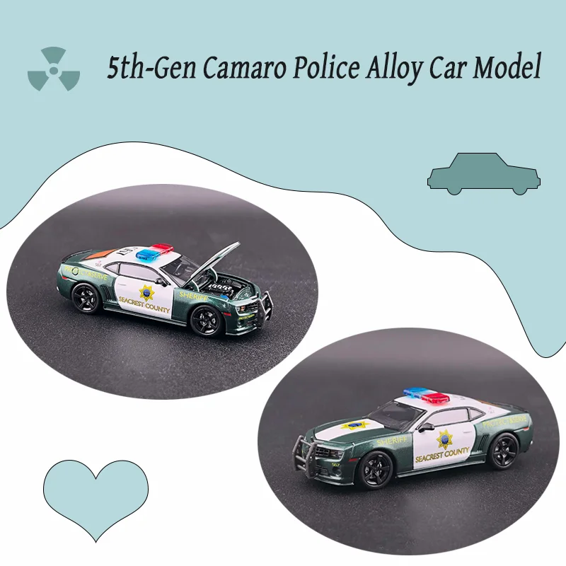 1+1Model 1/64 Scale 5th‑Gen Camaro Police Alloy Car Model Collectible Toy Desktop Display Exquisite Gift Scene Simulation
