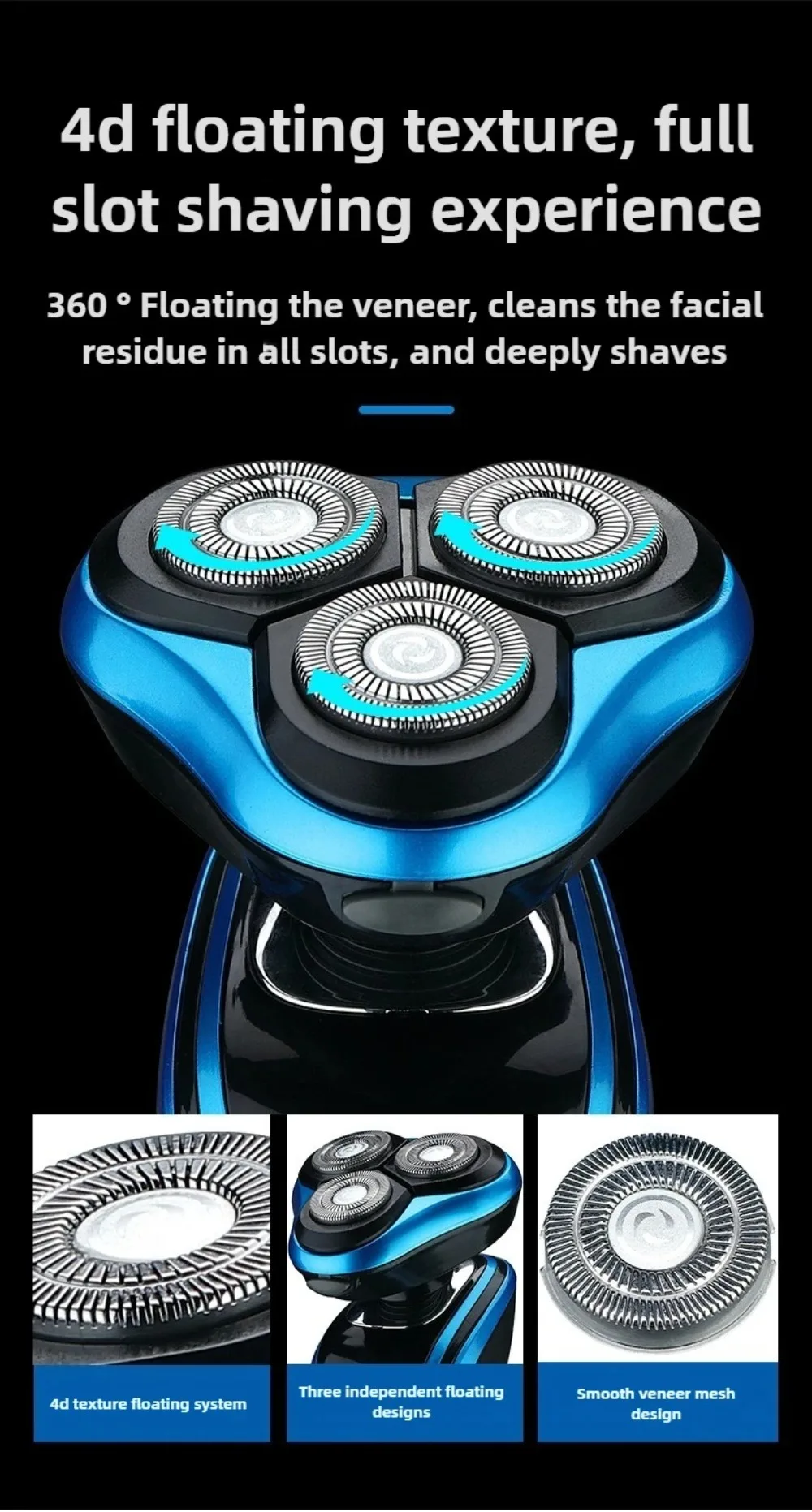 Portable 3 in 1 Electric Shaver Three Heads Rechargeable Men's Shaver Waterproof High Speed Sideburn Trimmer