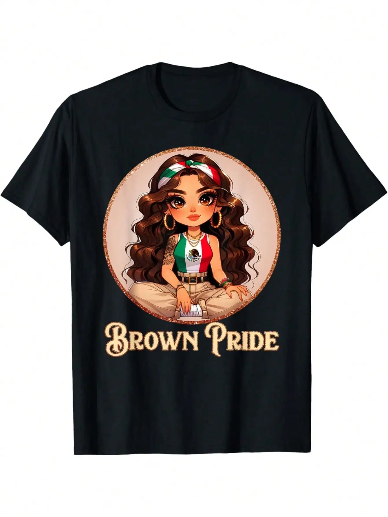 تي شيرت Brown Pride Chicana Chola Chibi Girl Hispanic Heritage Month تي شيرت 100% قطن برقبة دائرية قابل للغسل في الغسالة 180 جرام #6