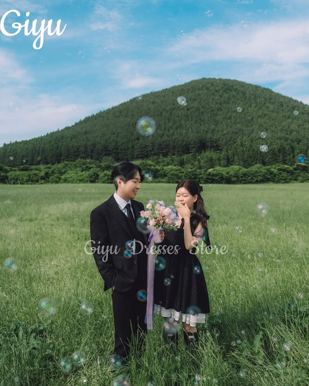 Giyu Simple Mini Short Wedding Dress Spaghetti Strap Bride Dress Square Collar Sleeveless Korea Photoshoot 웨딩드레스 Customsied