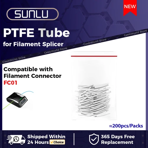 Paquete de tubos de PTFE oficial SUNLU, 200 Uds., para conector de filamento FC01, tubo de PTFE a empalmador de filamentos de 1,75mm, accesorio de impresora 3D SUNLU