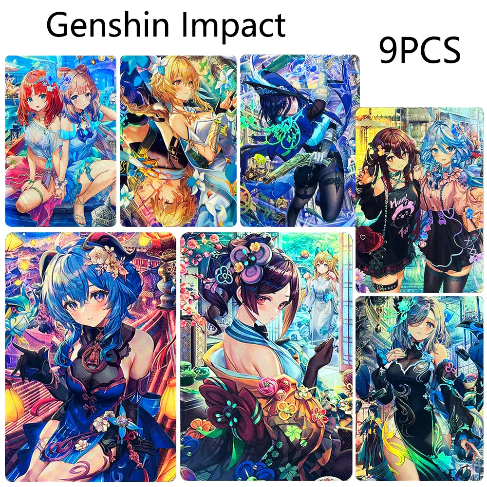 

Genshin Impact DIY 9 шт. Keqing Ganyu Hu Tao Shenhe Kamisato Ayaka Beelzebul Преломление Блестящая текстура Коллекционная открытка в подарок
