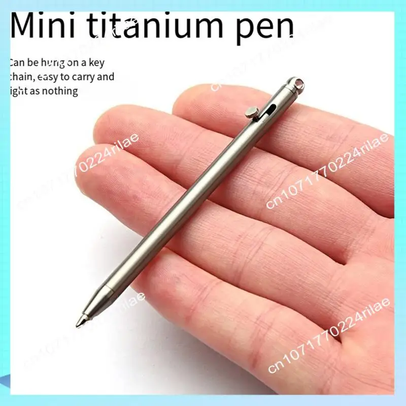 A17Z Gray Titanium Mini Compact Travel Ballpoint Pen With Bolt Action, Portable Keychain Design