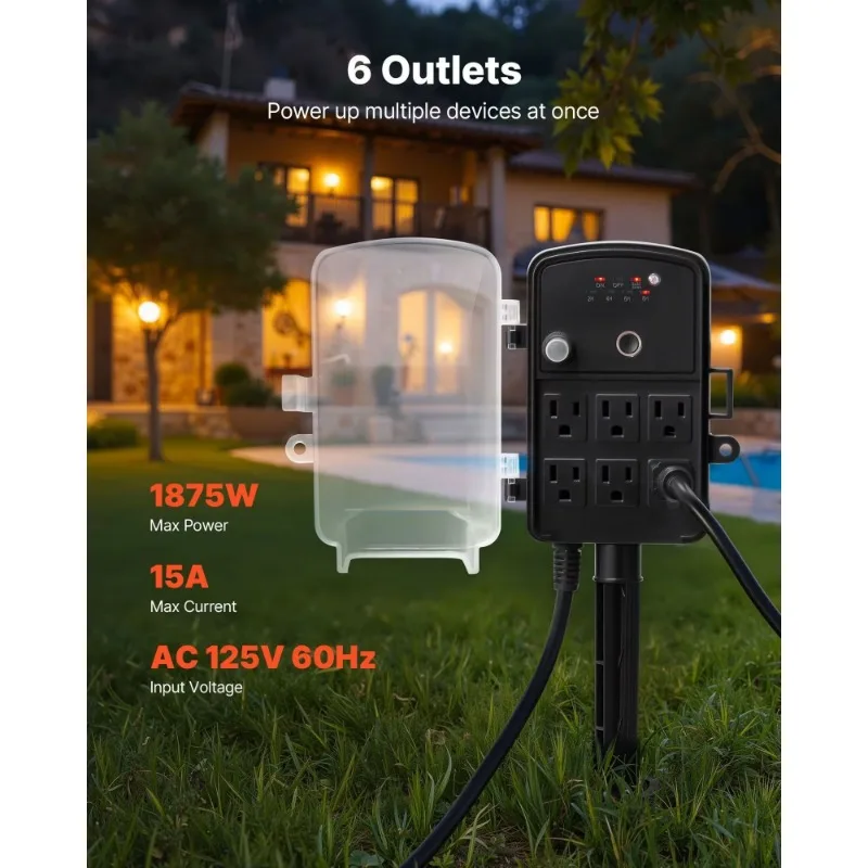 25-Foot extension cable, outdoor power board, windproof and rain cover, remote control light, outdoor lighting power supply.