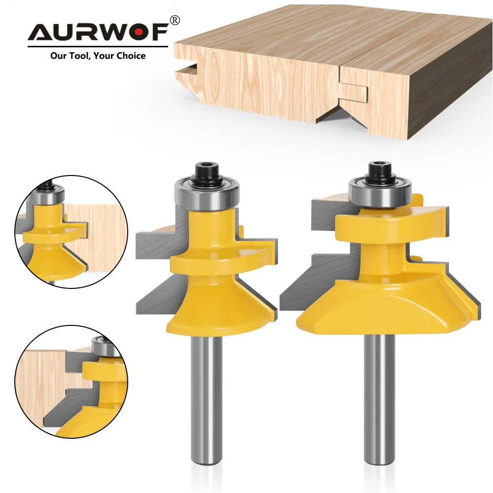 AURWOF 8mm Shank 2pcs 120 Degree Router Bit Milling Cutter Frame Groove Tenon Woodworking Engraving Wood Milling Set MC02122