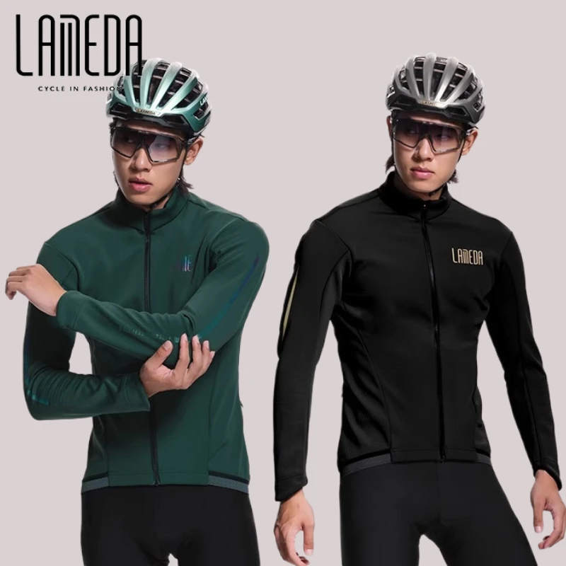 

Lameda-Long-Sleeved Fleece Cycling Jersey for Men, Windproof Cycling Tops, Winter Clothes with Pockets, Biketops, 0-10 ℃