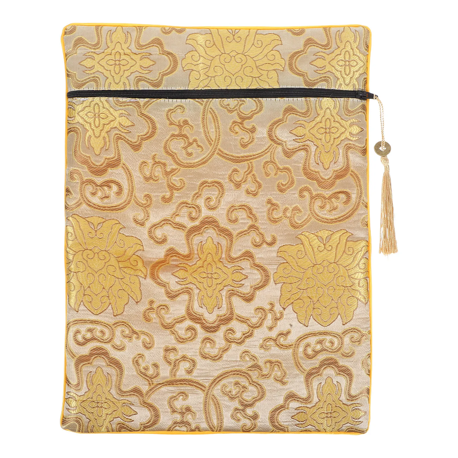 

Scripture Organizer Pouch Zippered Secure Closure Elegant Tassel Embroidery Soft Cloth Material for Bible Prayer Book Storage