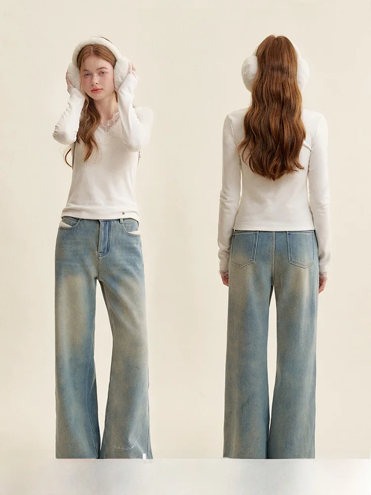 

Джинсы Kroche Thiened Cosite из вельвета и овечьей шерсти, с высокой талией, свободные, широкие штанины, теплые, для повседневной носки, на молнии, зимние